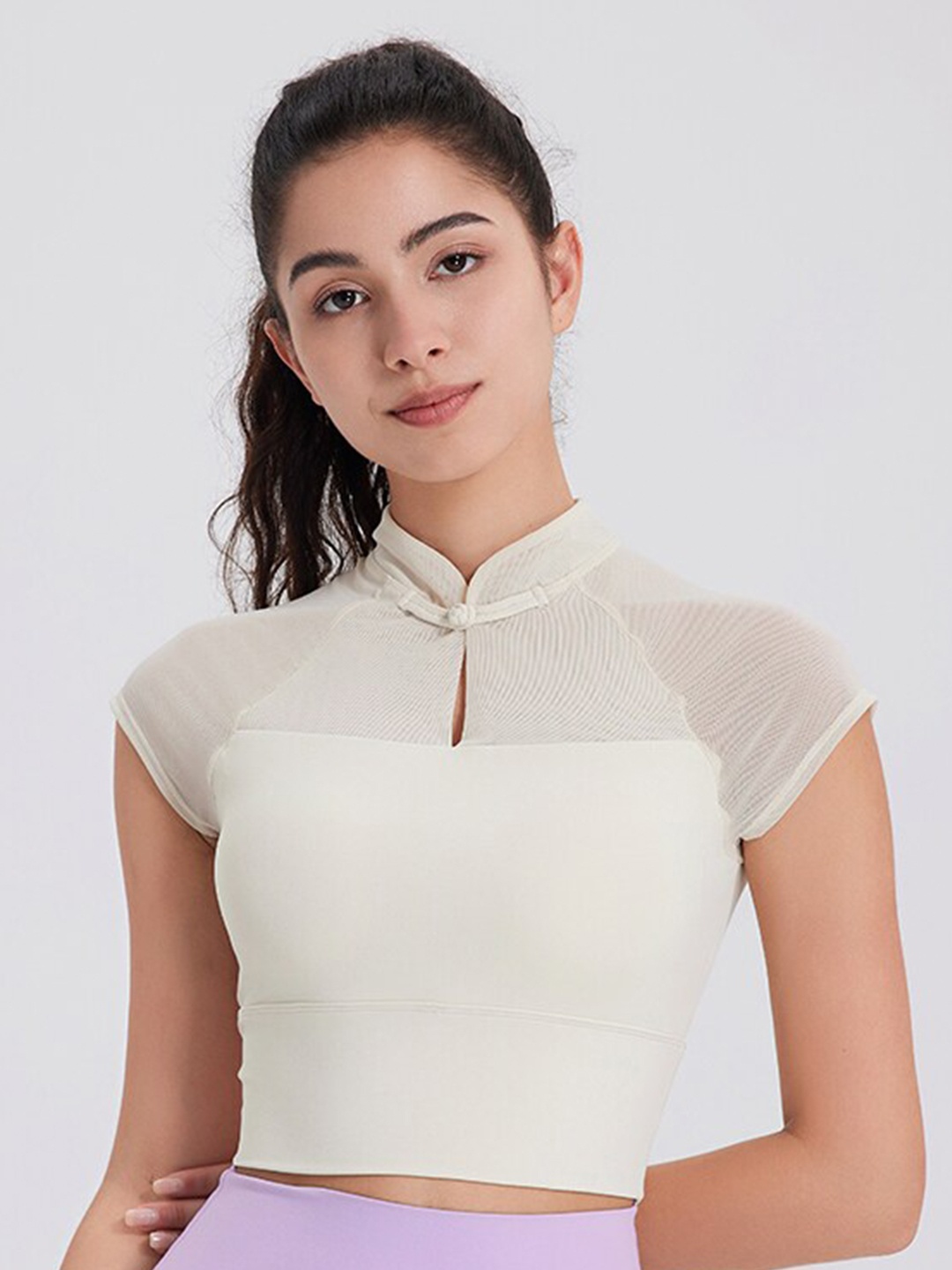 

JC Collection Mandarin Collar Fitted Crop Top, White