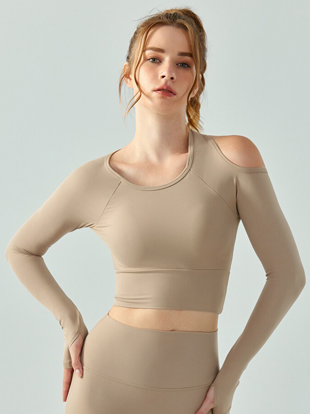 

JC Collection Round Neck Fitted Crop Top, Khaki
