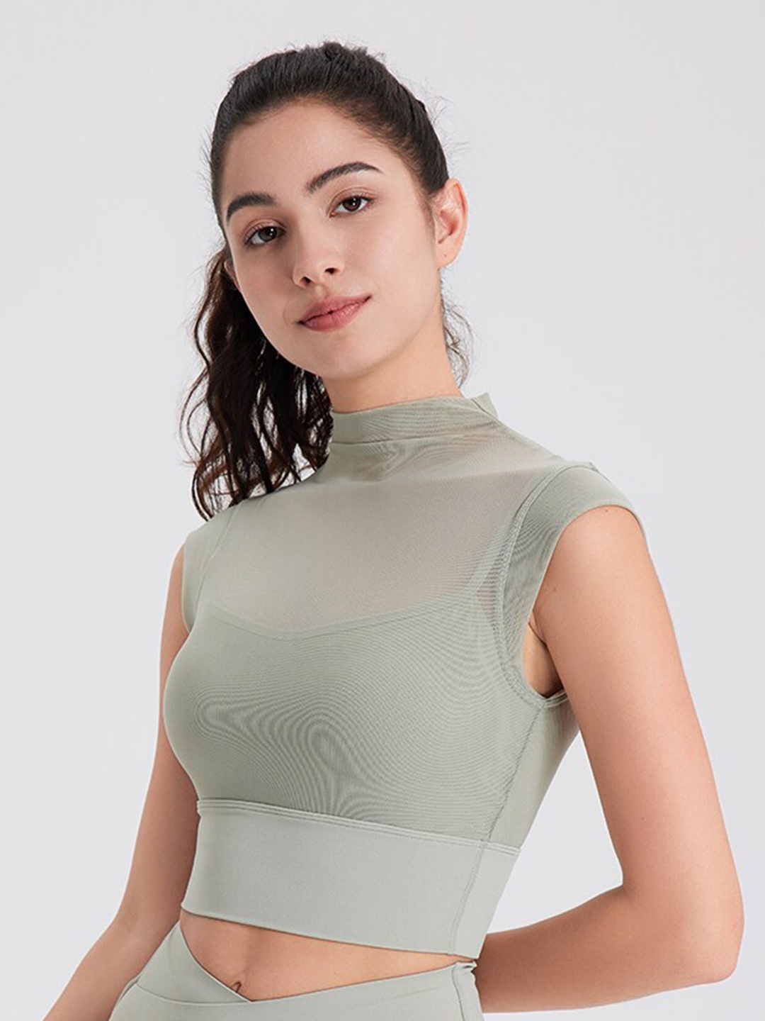 

JC Collection High Neck Cap Sleeves Fitted Crop Top, Green