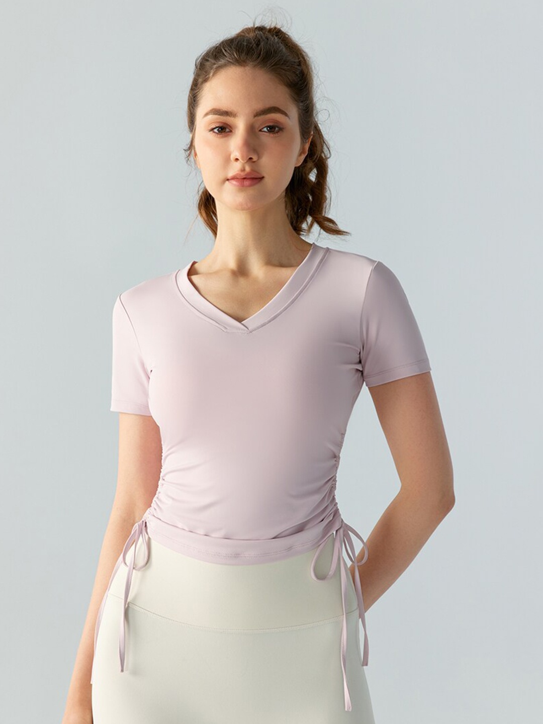 

JC Collection V-Neck Ruched Fitted Sports Crop Top, Pink