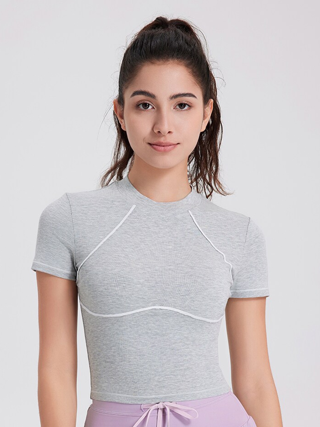 

JC Collection High Neck Crop Fitted Top, Grey