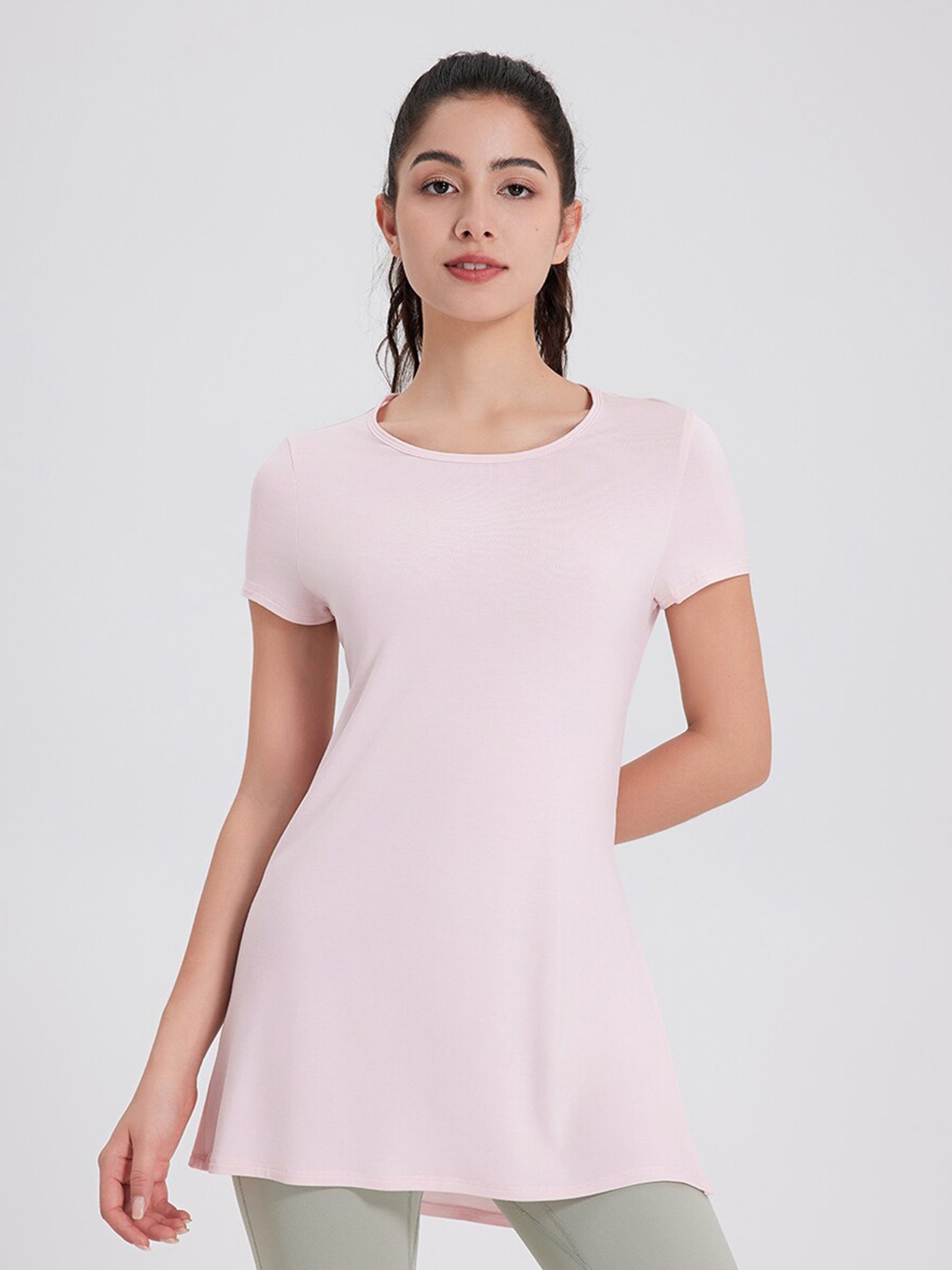 

JC Collection Round Neck Cut Out Longline Sports Top, Pink