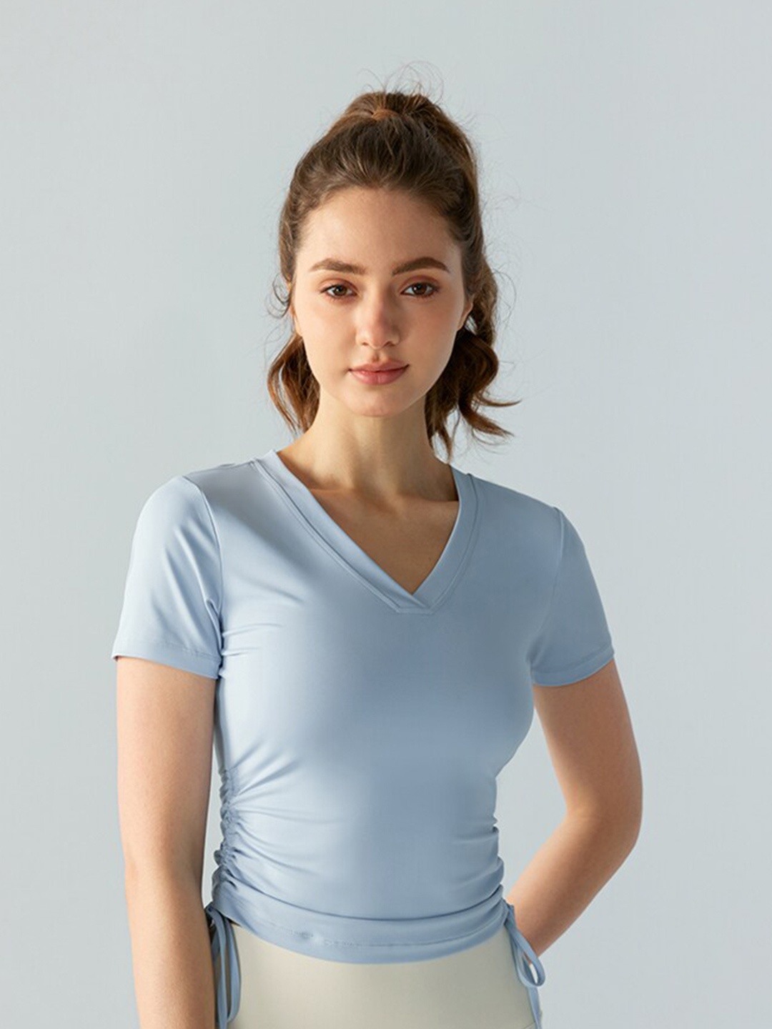 

JC Collection V-Neck Ruched Fitted Sports Top, Blue