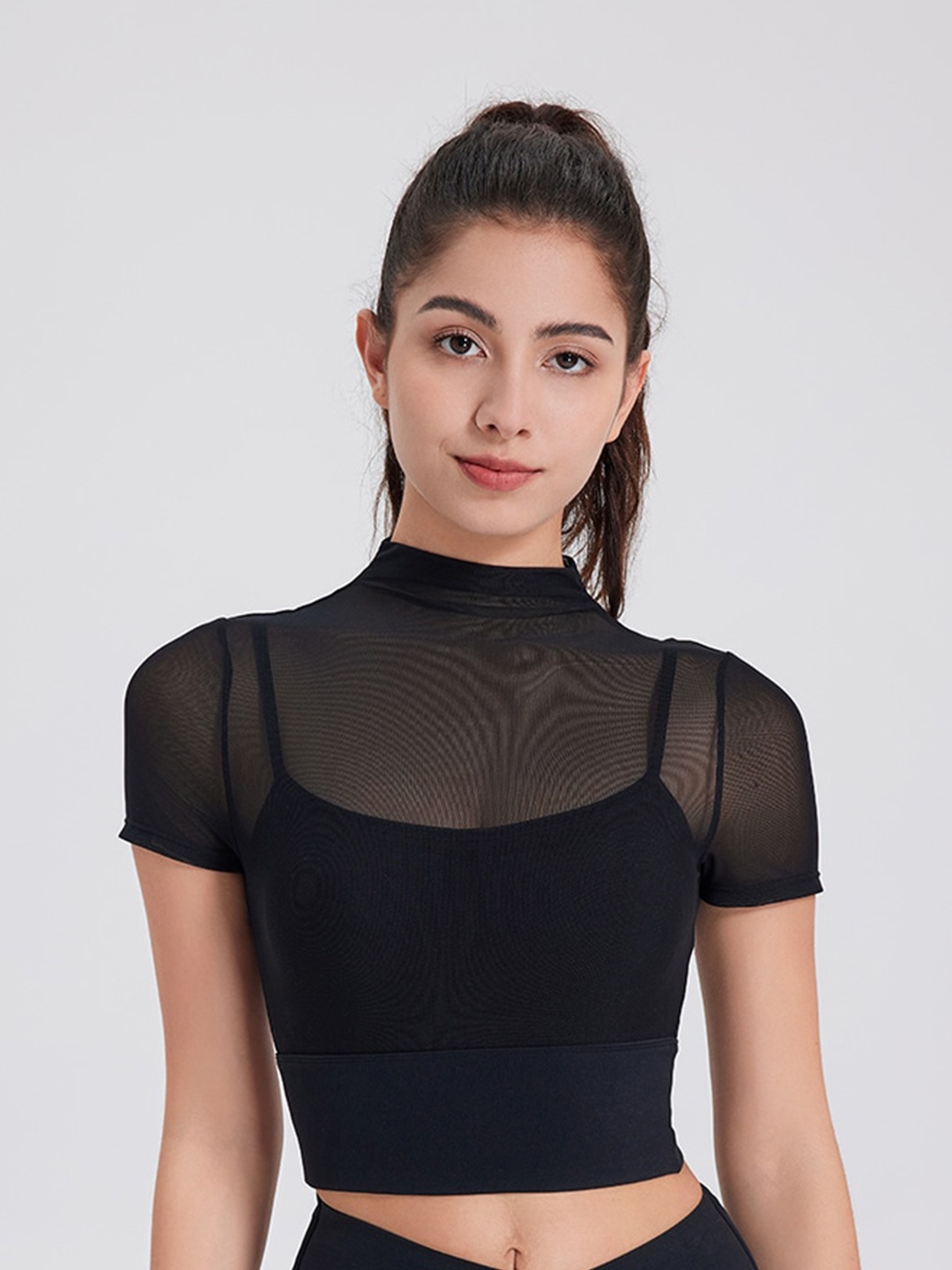 

JC Collection High Neck Fitted Sports Crop Top, Black