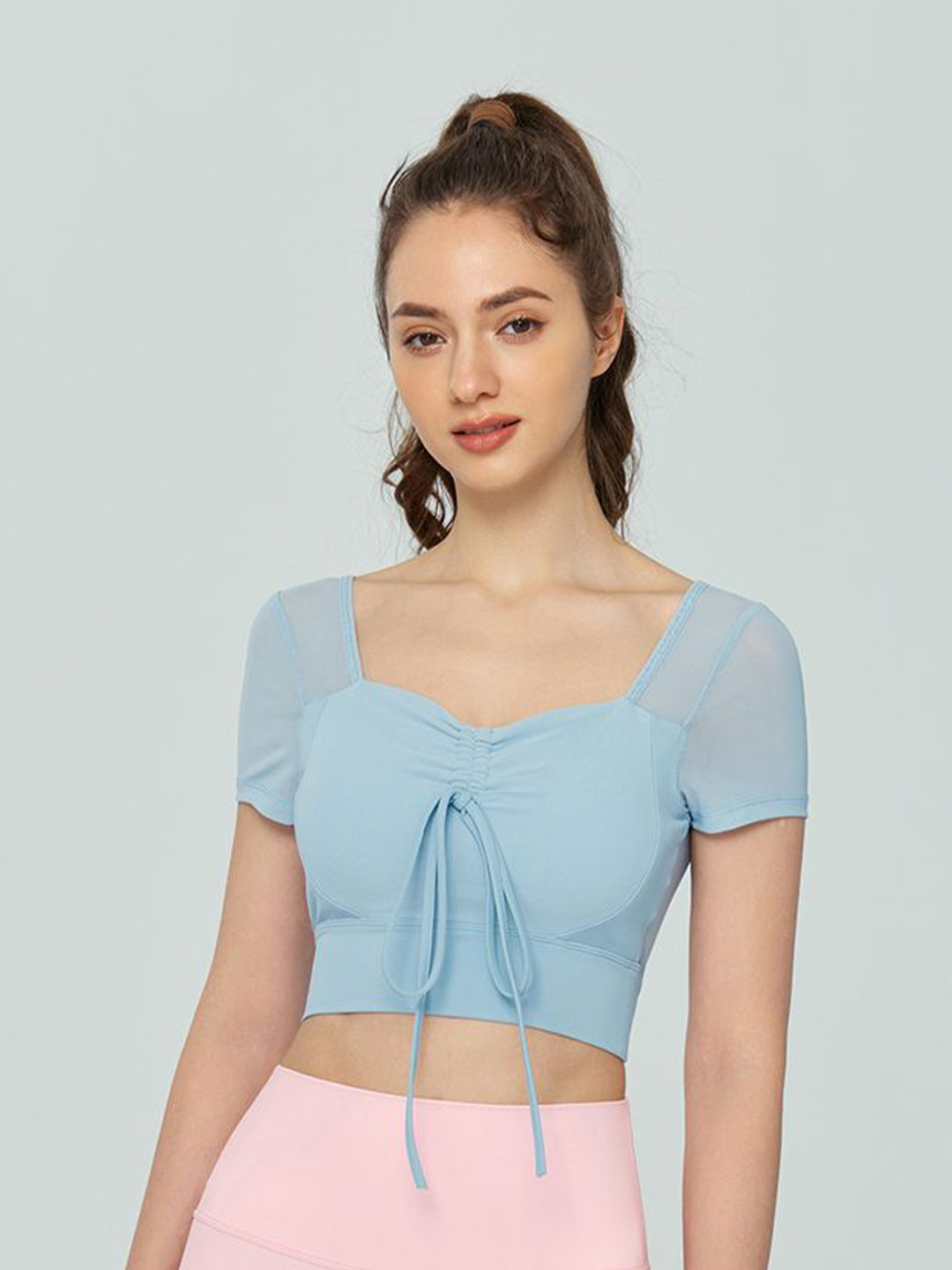 

JC Collection Sweetheart Neck Crop Fitted Sports Top, Blue