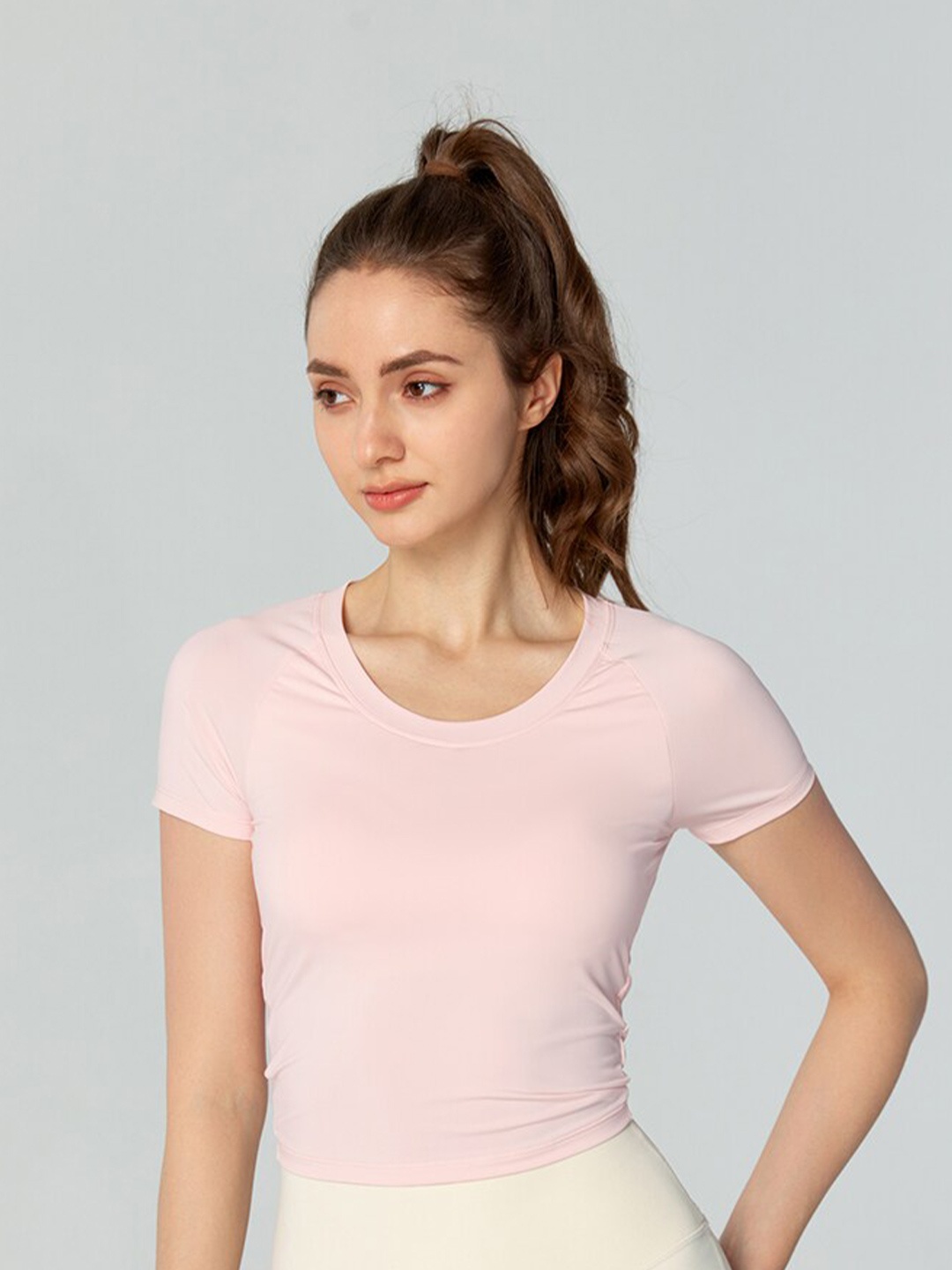 

JC Collection Raglan Sleeves Cut Out Detail Styled Back Crop Sports Top, Pink