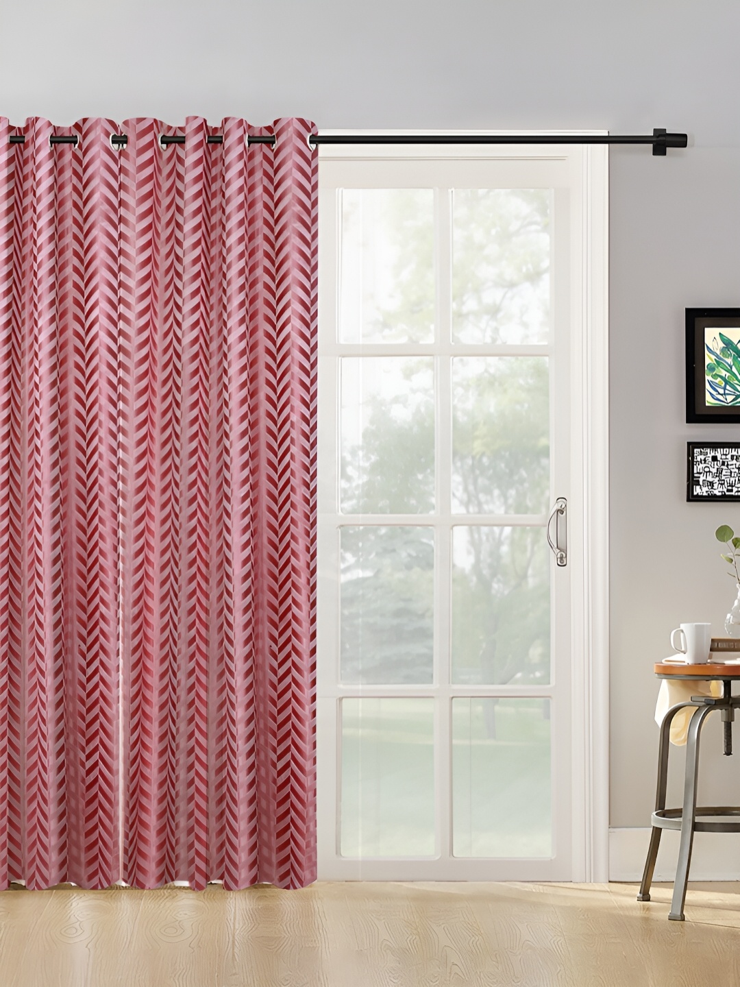 

SOKNACK Red & Pink Abstract Black Out Door Curtain