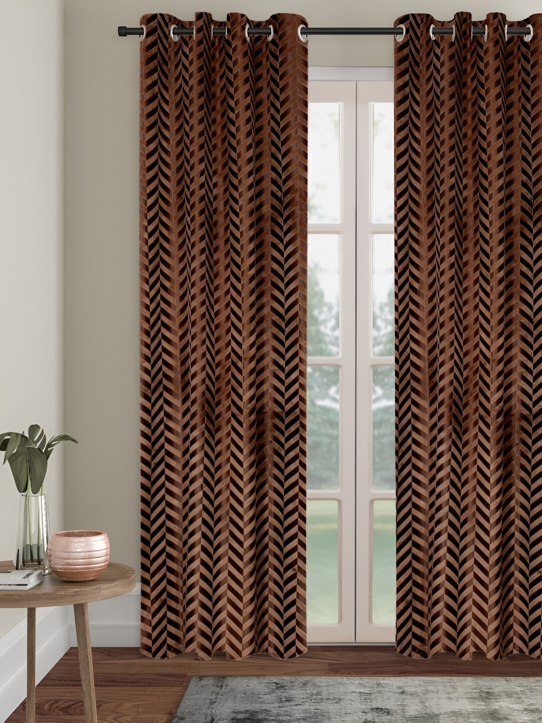 

SOKNACK Brown Abstract Black Out Long Door Curtain