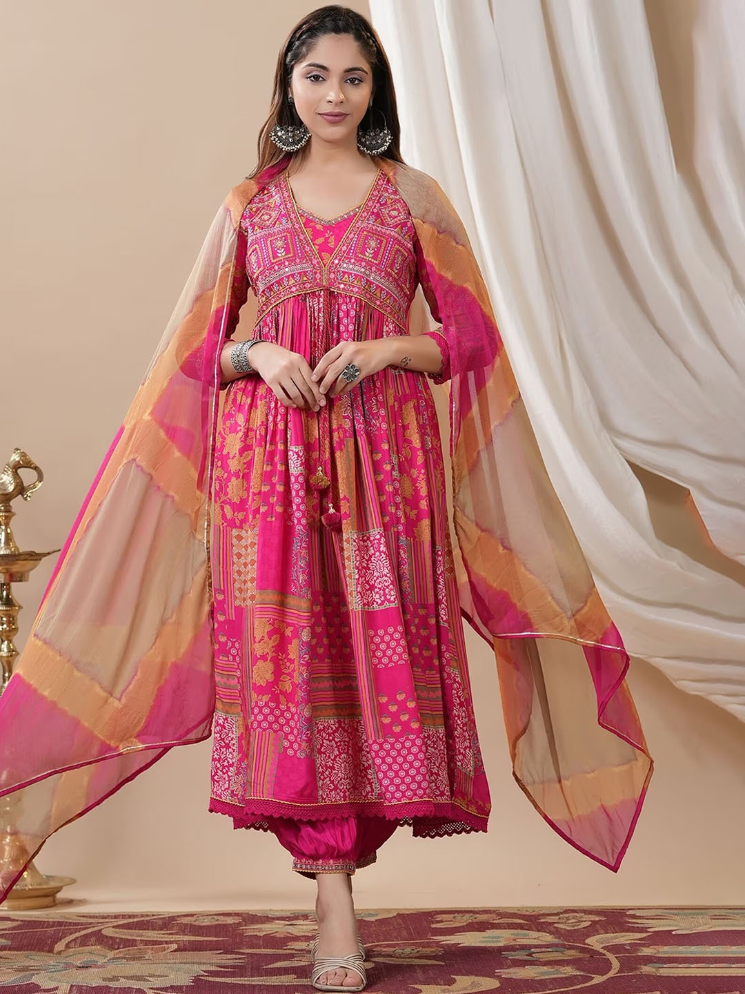 

KALINI Ethnic Motifs Printed Anarkali Kurta with Salwar & With Dupatta, Pink