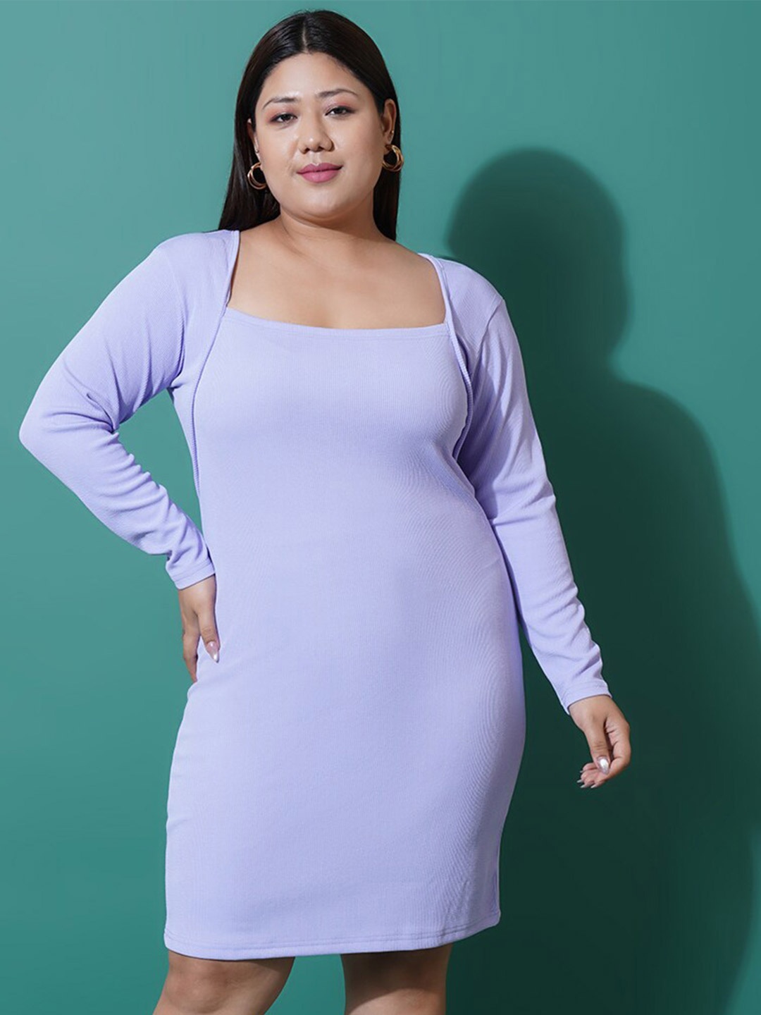 

U&F Beyond Plus Size Square Neck Scuba Bodycon Dress, Lavender