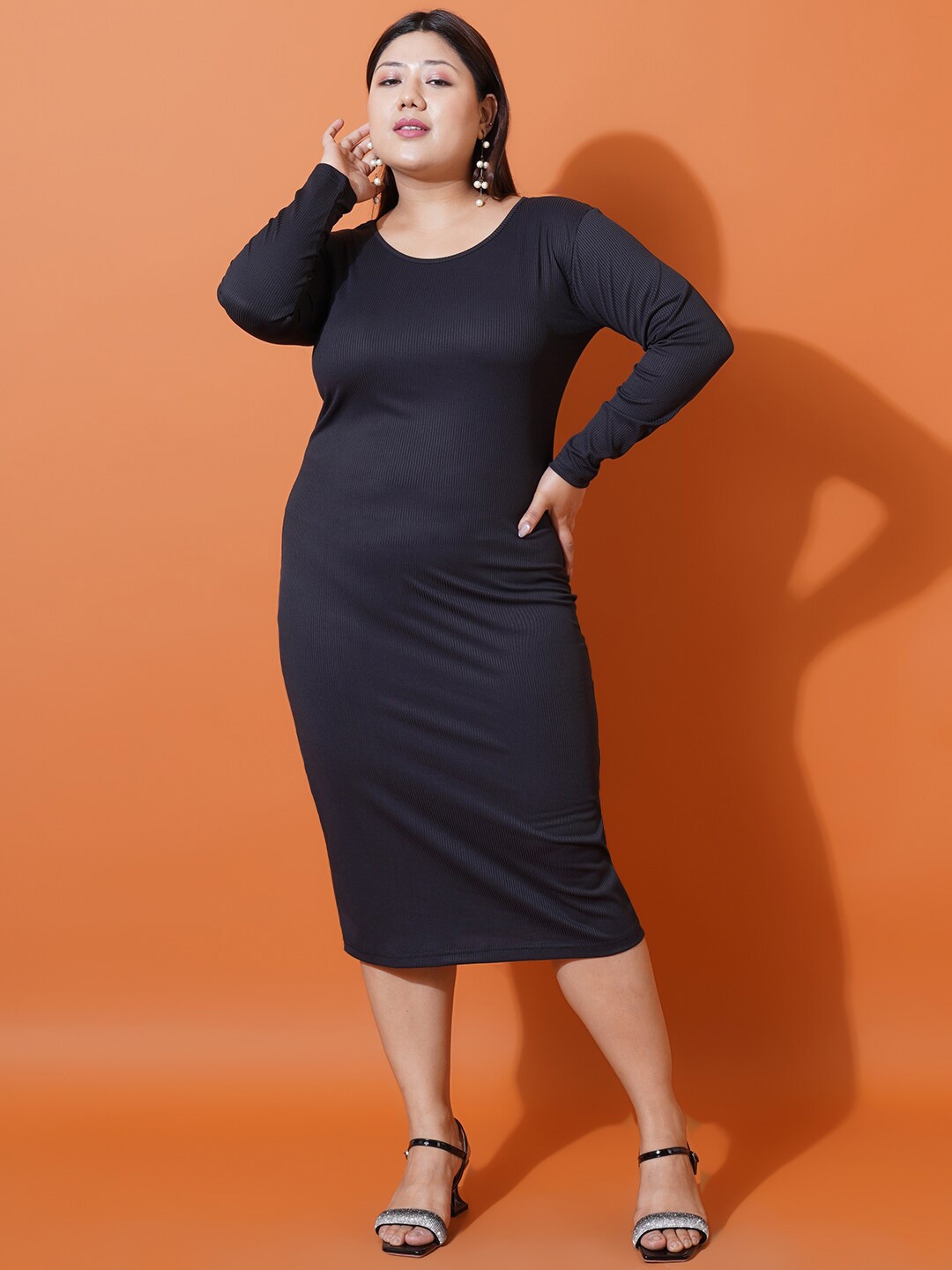 

U&F Beyond Plus Size Round Neck Scuba Bodycon Midi Dress, Black