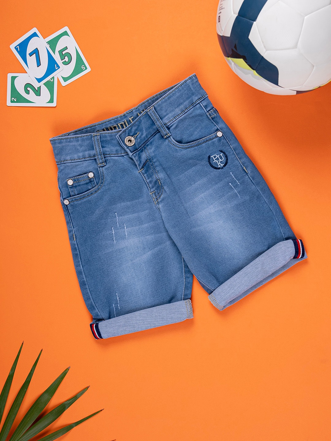 

Purple United Kids Boys Washed Skinny Fit Denim Shorts, Blue