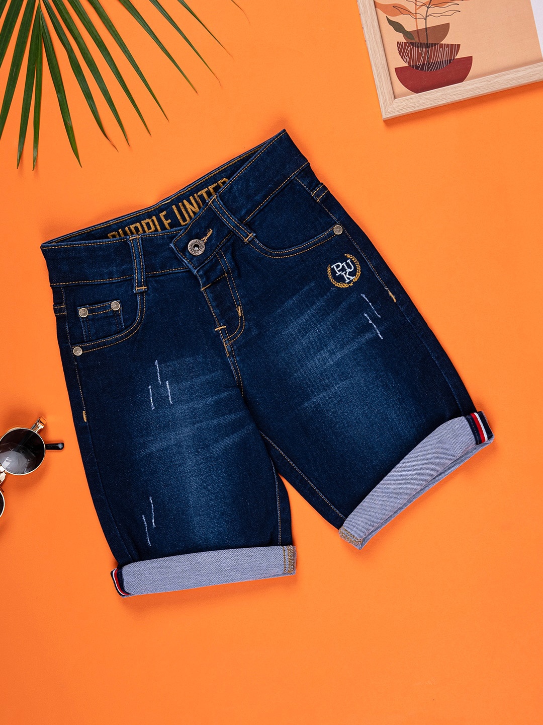 

Purple United Kids Boys Washed Skinny Fit Denim Shorts, Blue