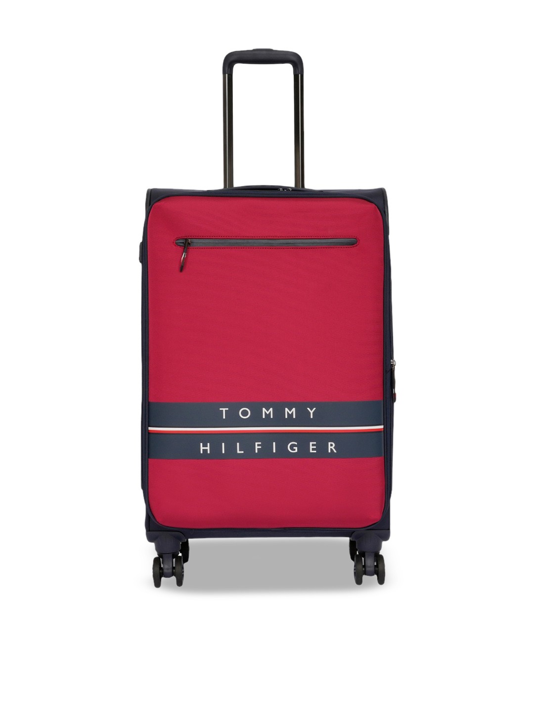 

Tommy Hilfiger Unisex Textured 360-Degree Rotation Soft Sided Trolley Bag, Red
