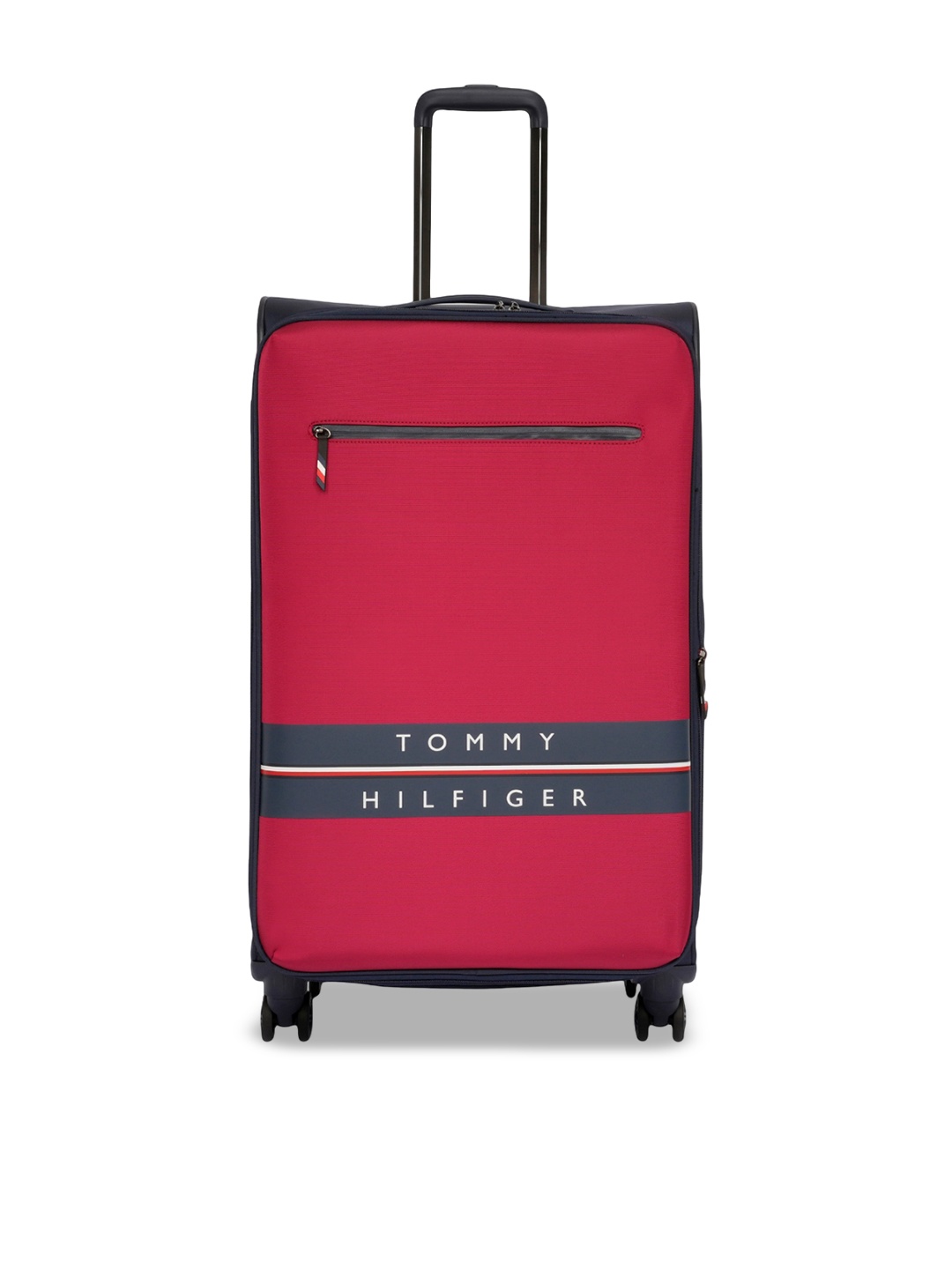

Tommy Hilfiger Unisex Textured 360-Degree Rotation Soft Sided Trolley Bag, Red