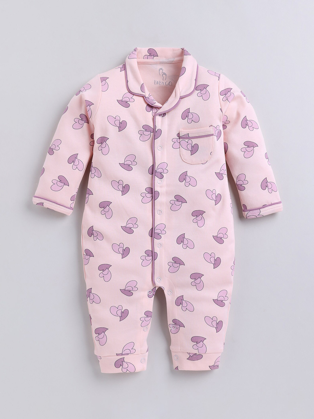 

BABY GO Infant Girls Printed Lapel Collar Cotton Romper, Peach
