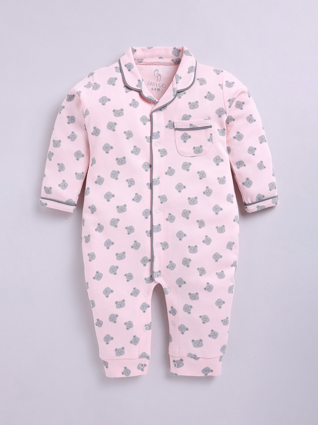

BABY GO Infant Girls Printed Lapel Collar Cotton Romper, Pink
