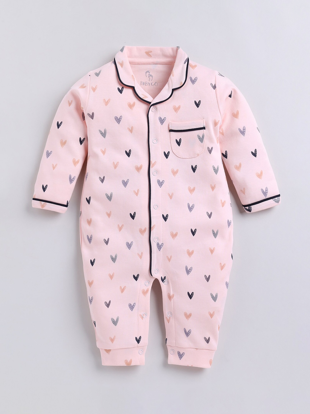 

BABY GO Infant Girls Printed Lapel Collar Cotton Romper, Peach