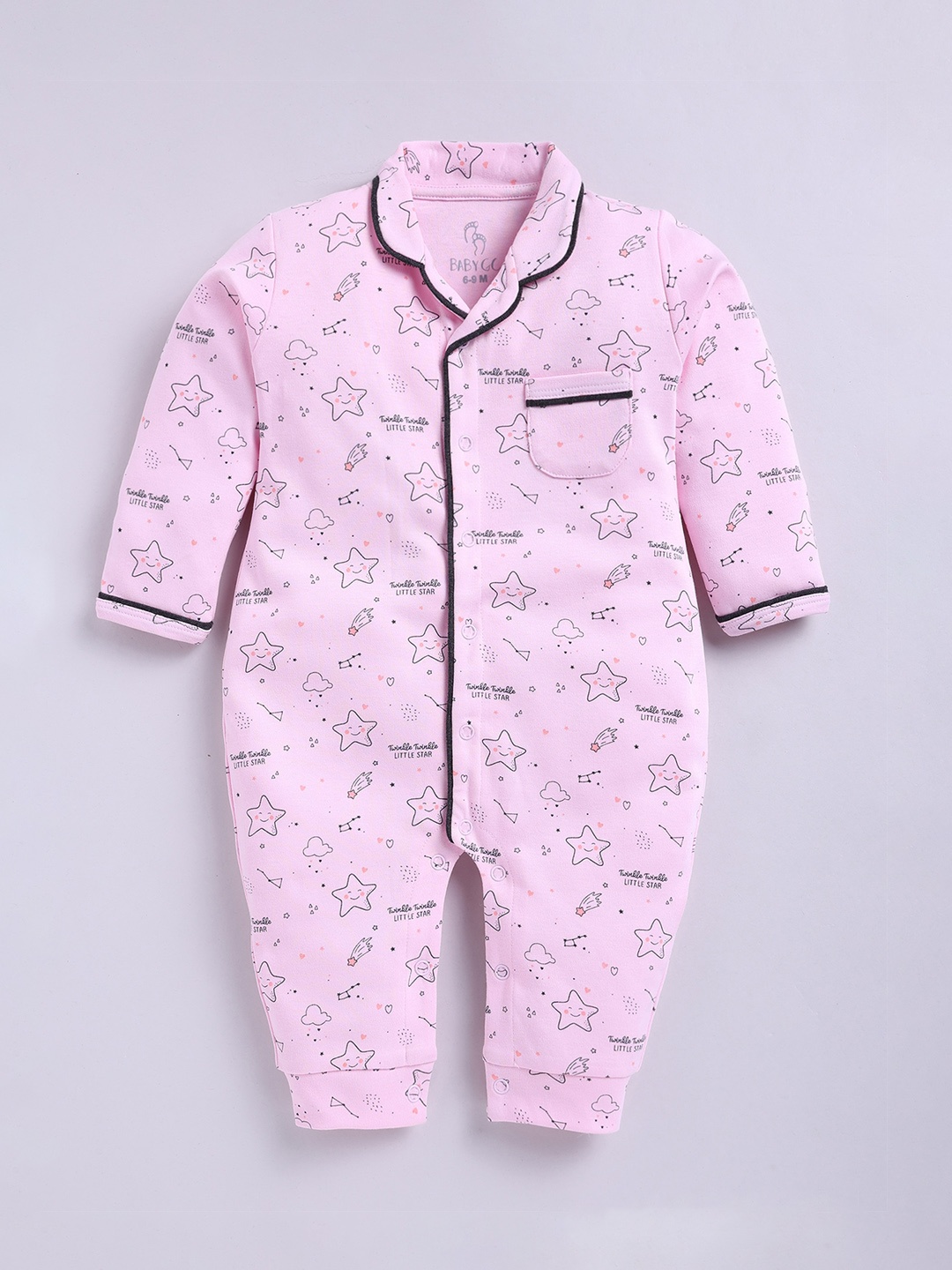 

BABY GO Infant Girls Printed Lapel Collar Cotton Romper, Pink