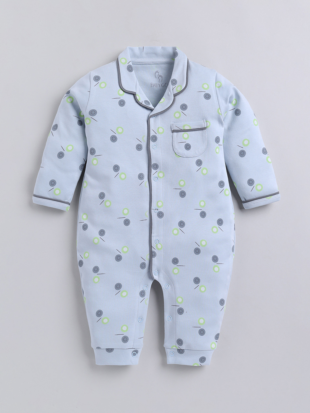 

BABY GO Infant Girls Printed Lapel Collar Cotton Romper, Blue