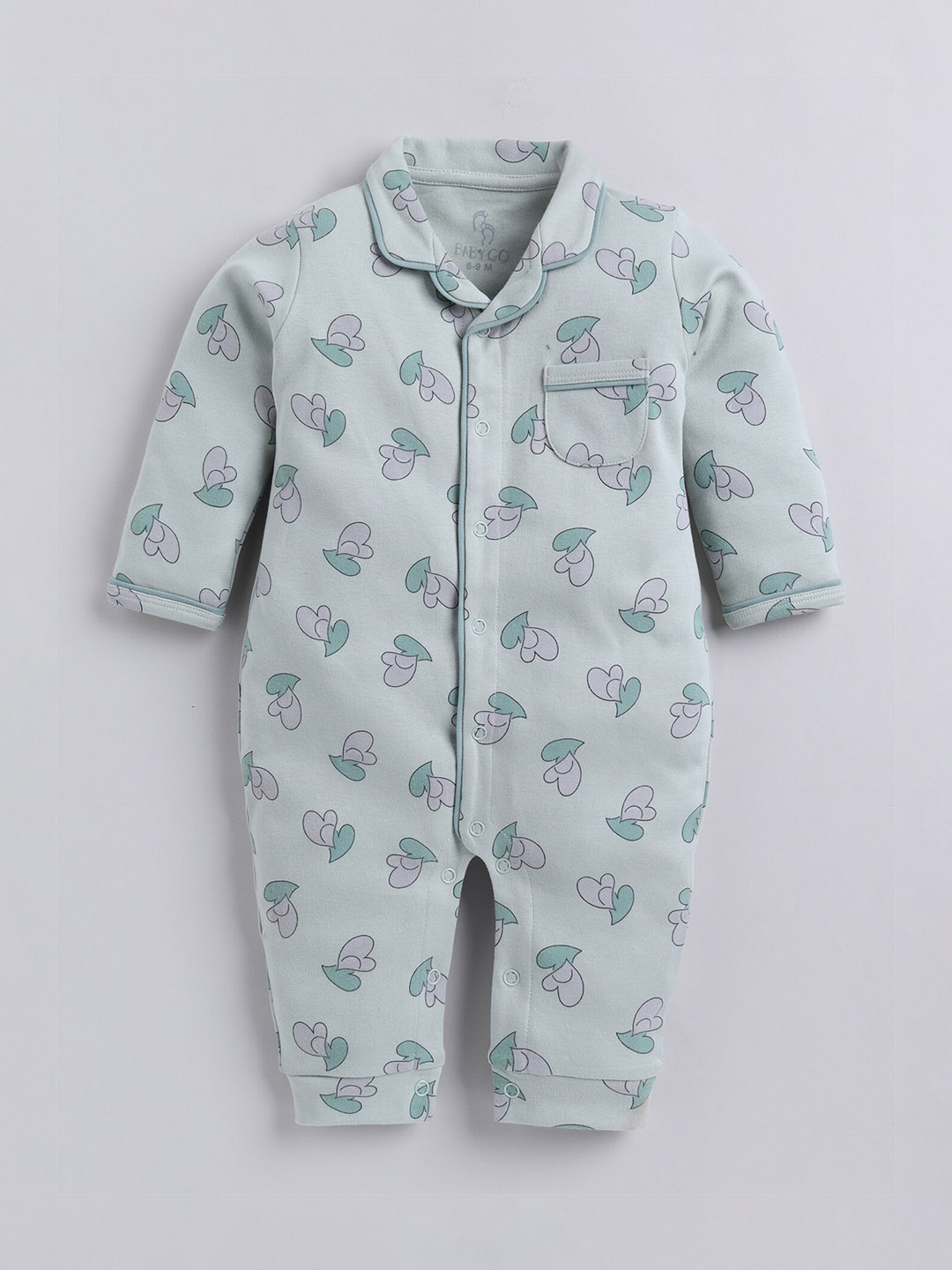 

BABY GO Infant Girls Printed Lapel Collar Cotton Romper, Green