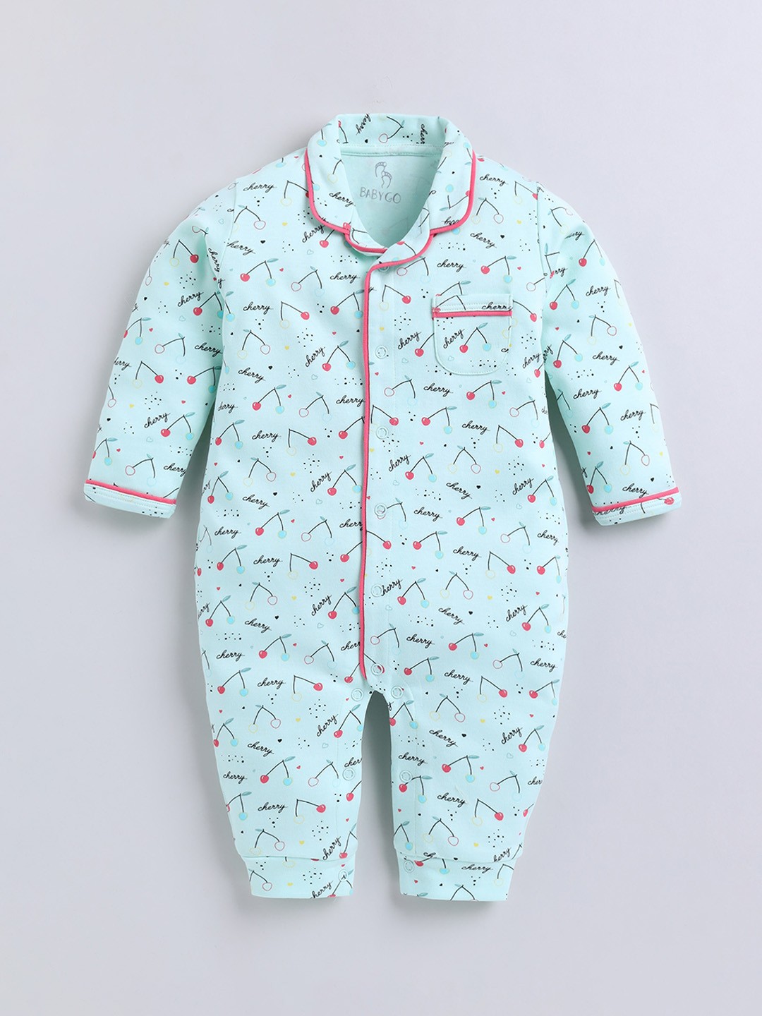 

BABY GO Infant Girls Printed Lapel Collar Cotton Romper, Sea green