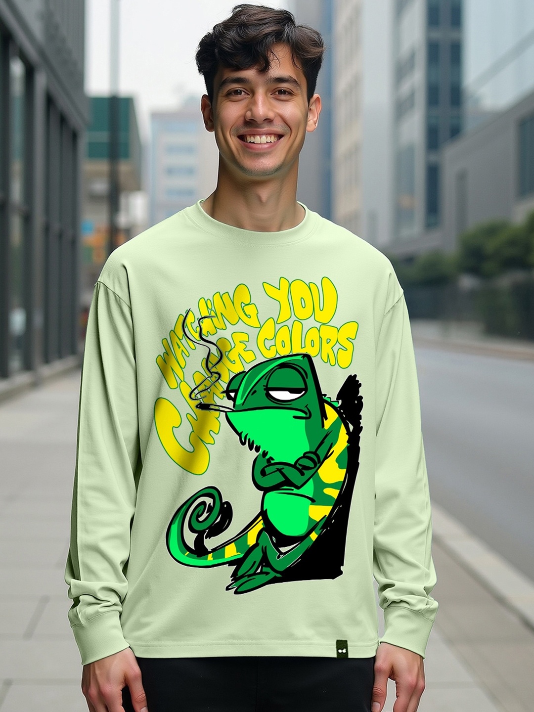 

Bewakoof Graphic Printed Pure Cotton Oversized T-shirt, Green