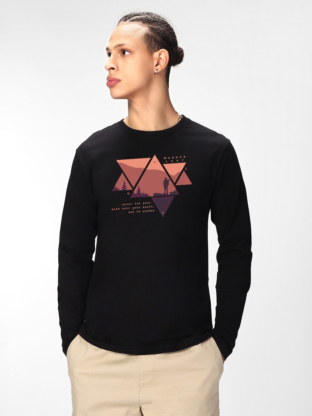 

Bewakoof Wander Geometric Printed Pure Cotton Oversized T-shirt, Black