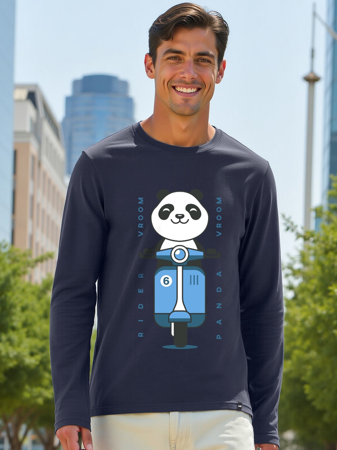 

Bewakoof Navy Blue Vroom Panda Graphic Printed Pure Cotton T-shirt