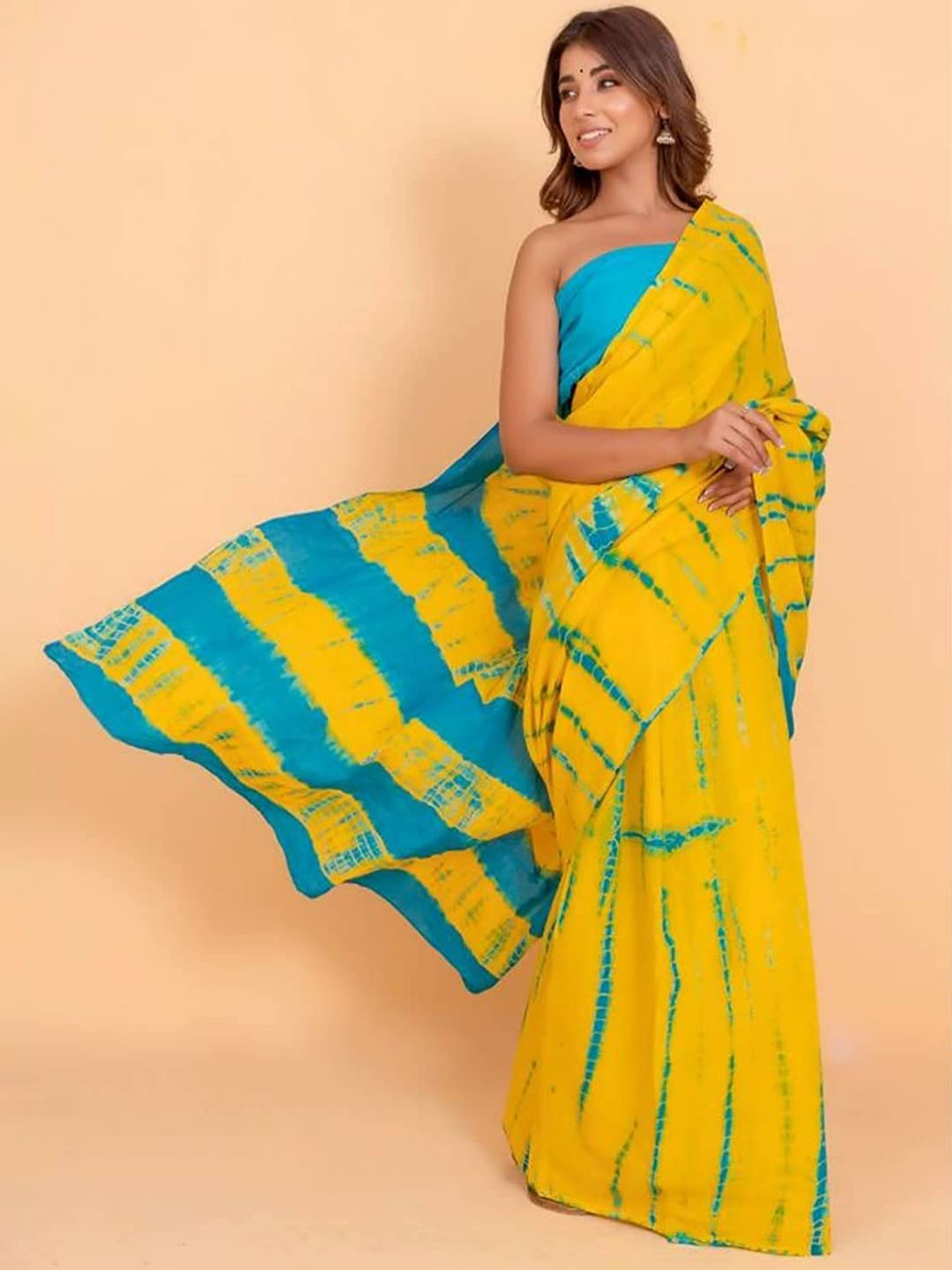 

Pinkcity Trade World Abstract Printed Pure Cotton Bagru Saree, Yellow