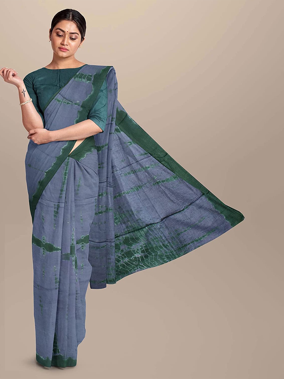 

Pinkcity Trade World Floral Pure Cotton Bagru Saree, Green