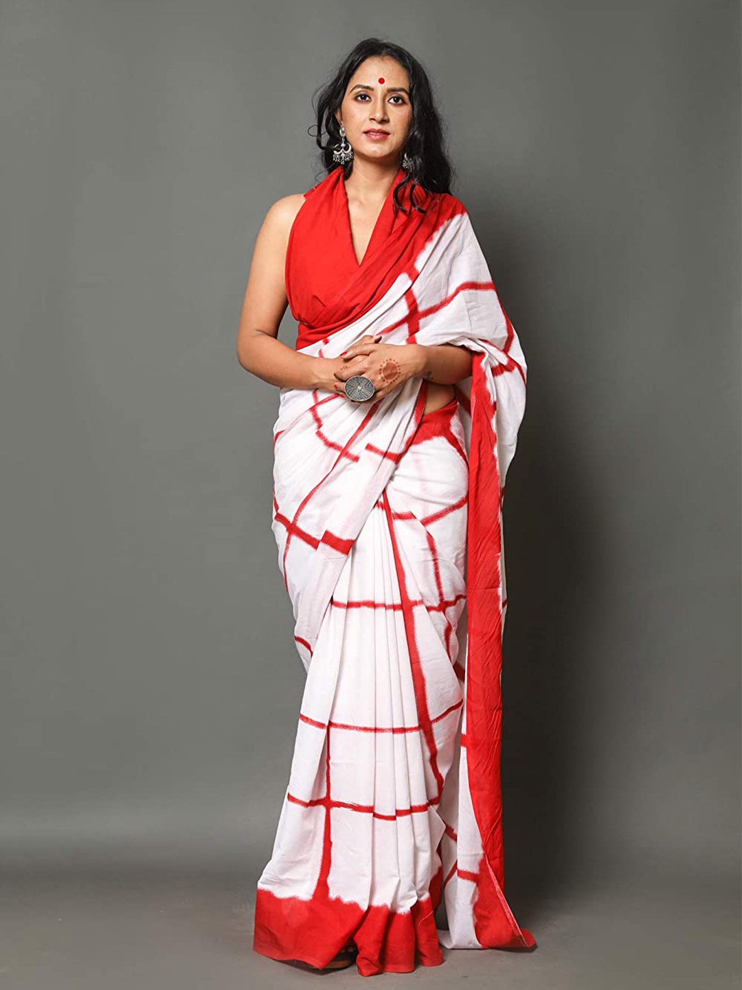 

Pinkcity Trade World Floral Pure Cotton Bagru Saree, Red
