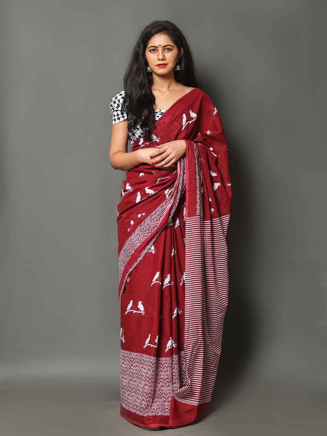 

Pinkcity Trade World Floral Pure Cotton Bagru Saree, Maroon