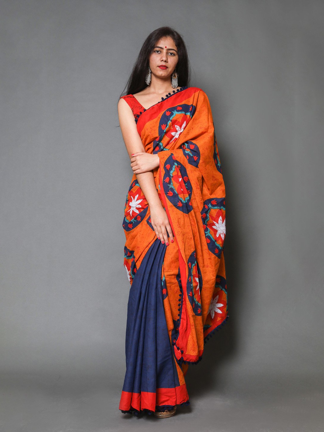 

Pinkcity Trade World Floral Pure Cotton Bagru Saree, Orange