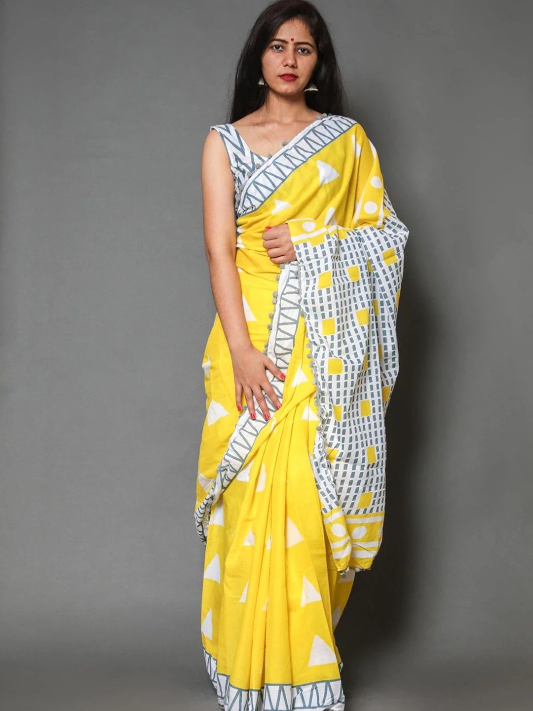 

Pinkcity Trade World Floral Pure Cotton Bagru Saree, Yellow