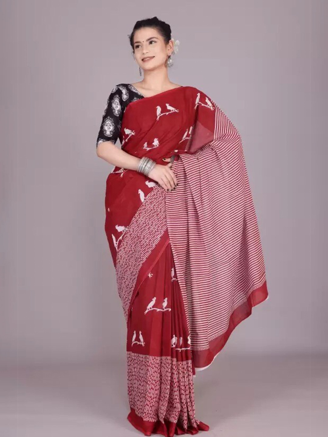 

Pinkcity Trade World Floral Pure Cotton Bagru Saree, Maroon