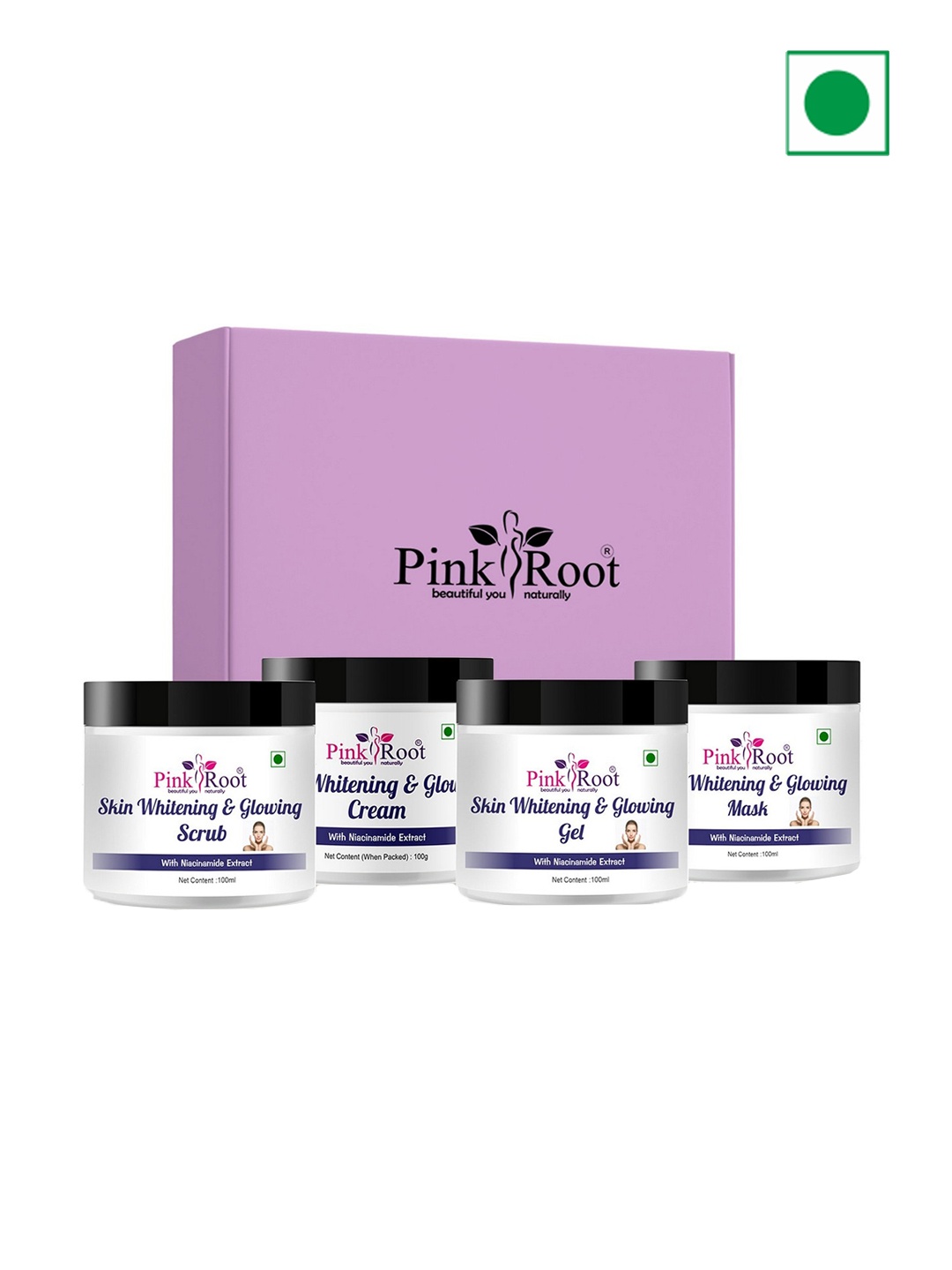 

Pink Root Skin Whitening Scrub Cream Gel & Face Mask-100ml Each Facial Kit, White