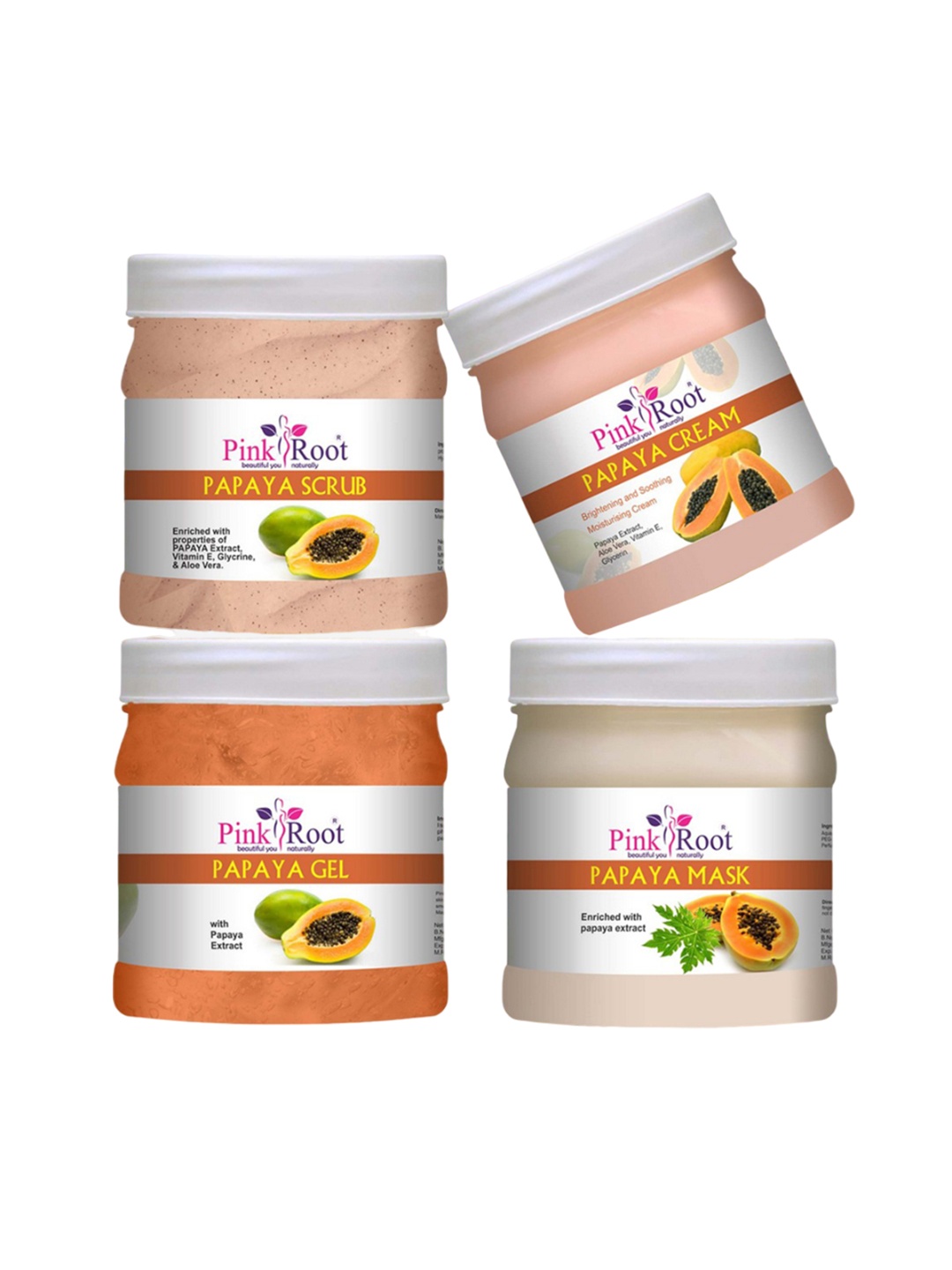 

Pink Root Papaya Eco Scrub Cream Gel Face Mask Facial Kit-500gm Each, White