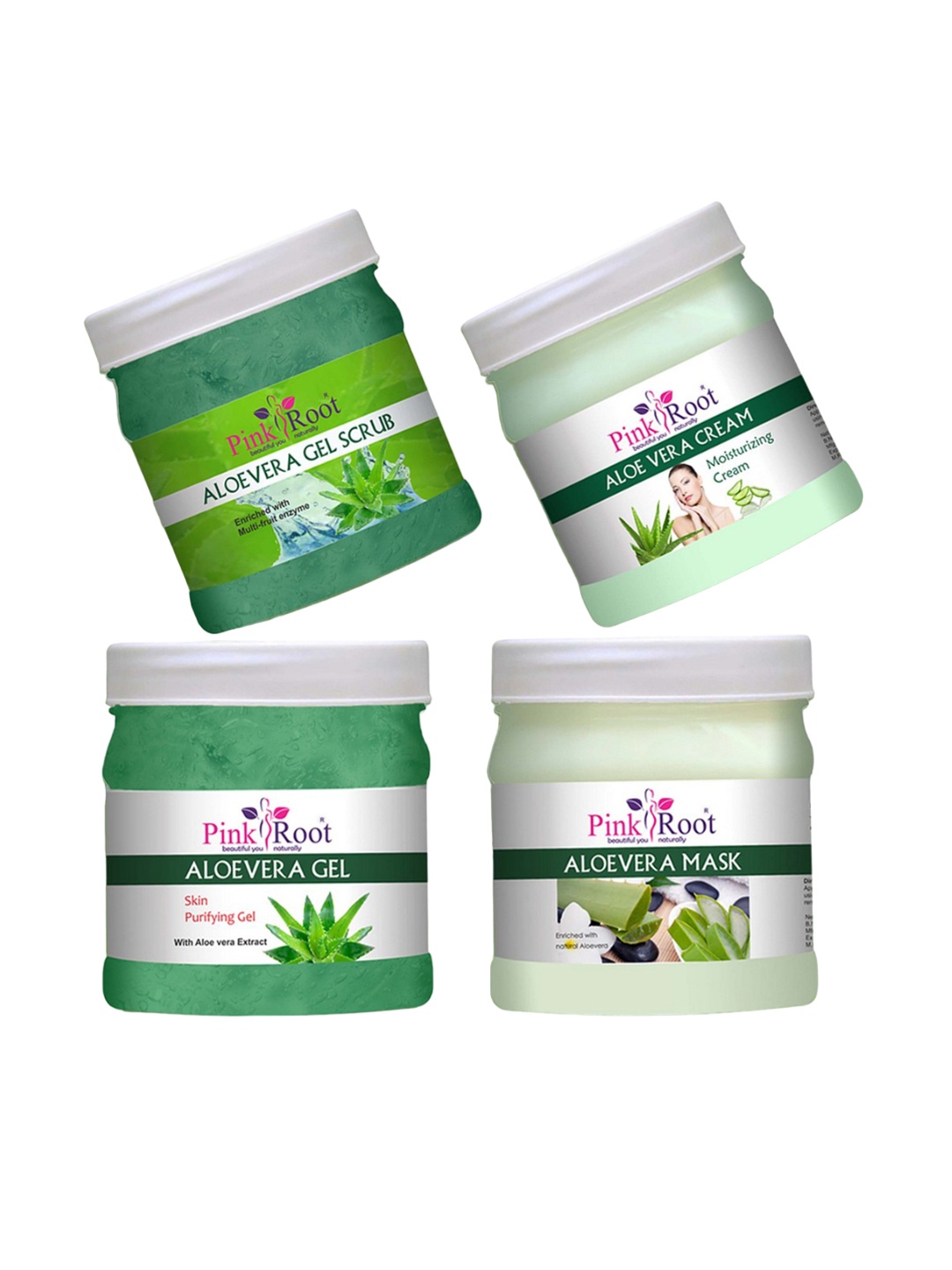 

Pink Root Aloevera Eco Gel Scrub Cream Gel Mask Facial Kit-500gm Each, White