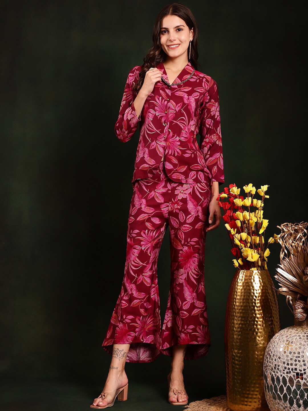 

Claura Printed Shirt With Trouser, Purple