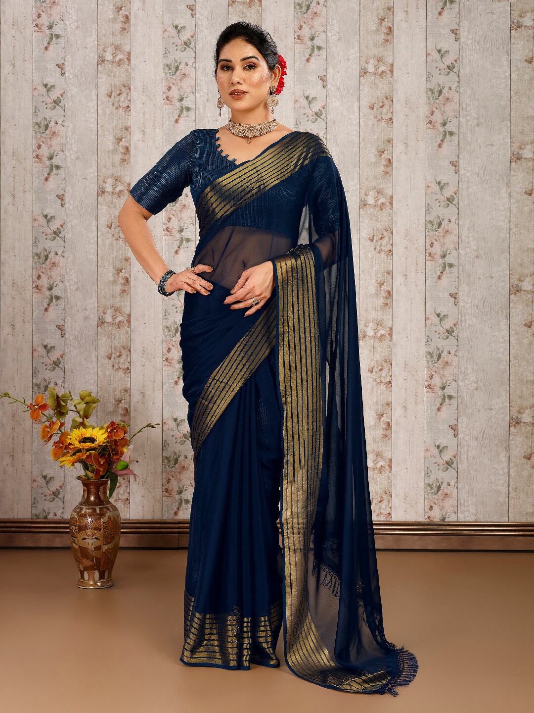 

KALINI Pure Chiffon Saree, Blue
