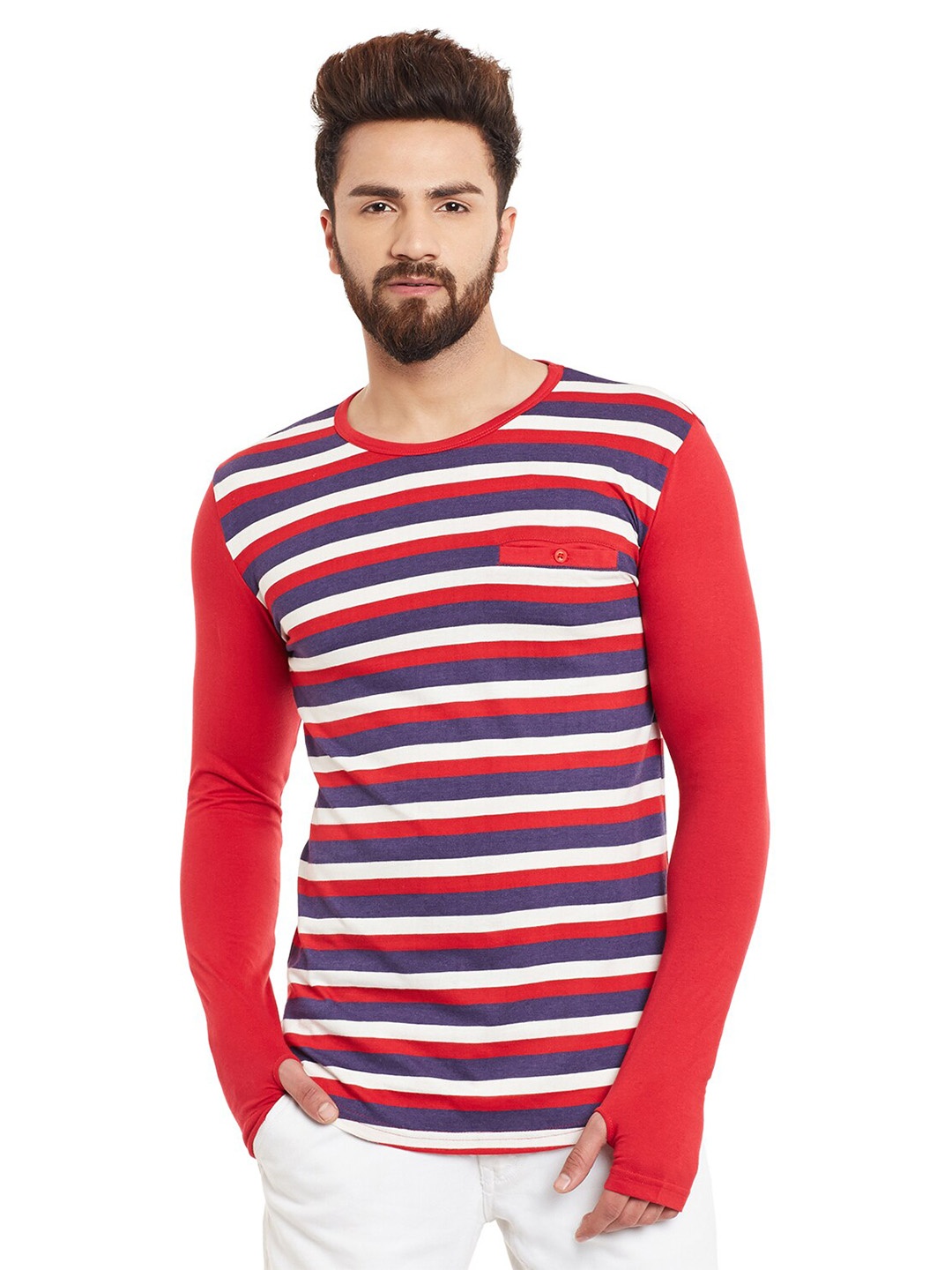 

Hypernation Striped Cotton Slim Fit T-shirt, Red