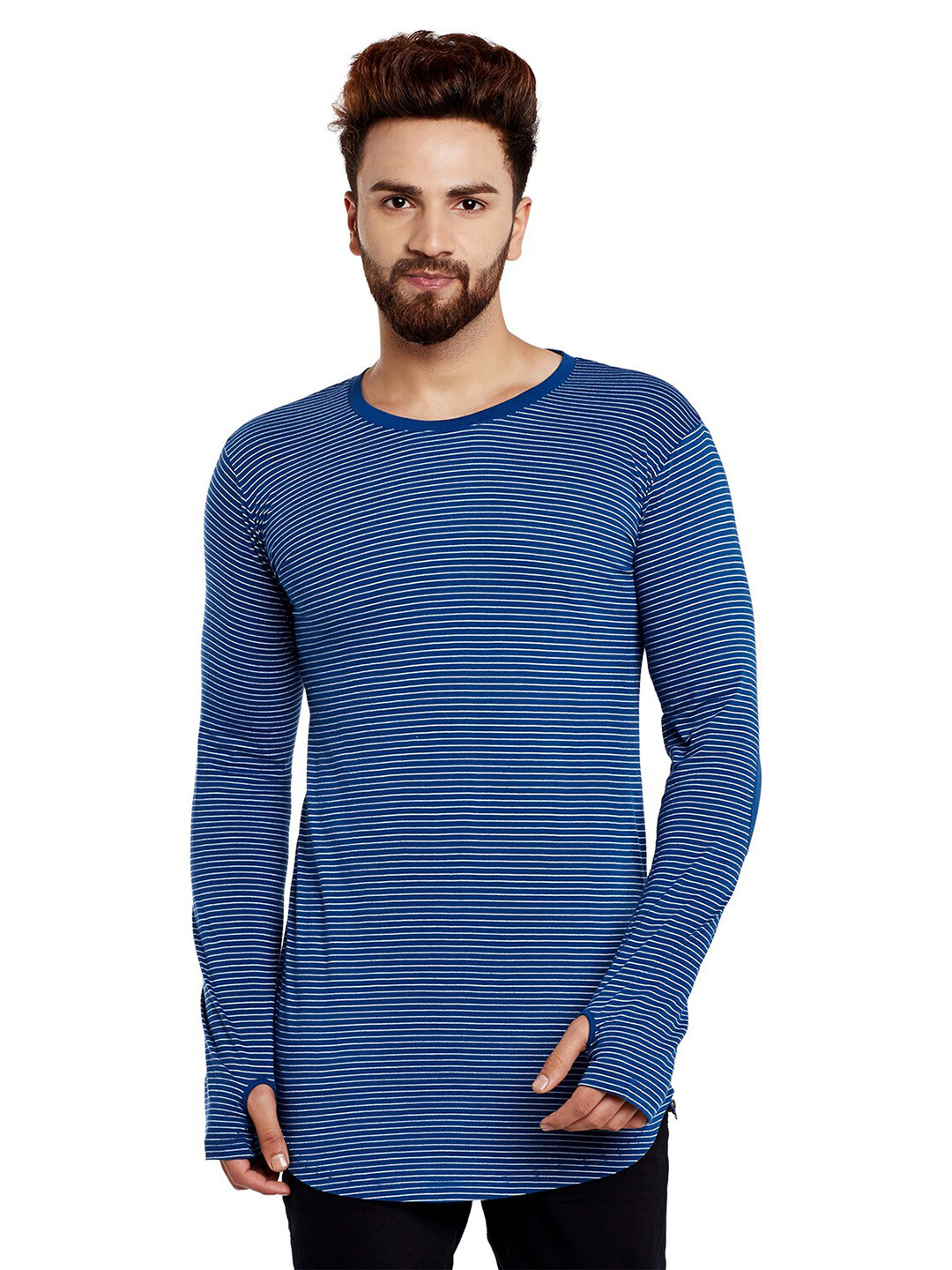 

Hypernation Striped Cotton Slim Fit T-shirt, Blue