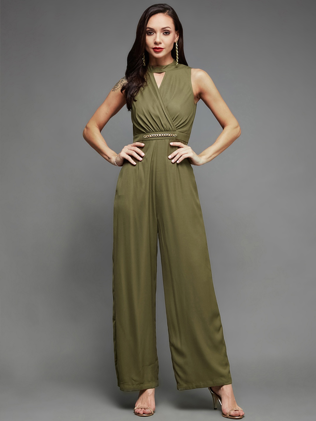 

Miss Chase Halter Neck Basic Jumpsuit, Olive