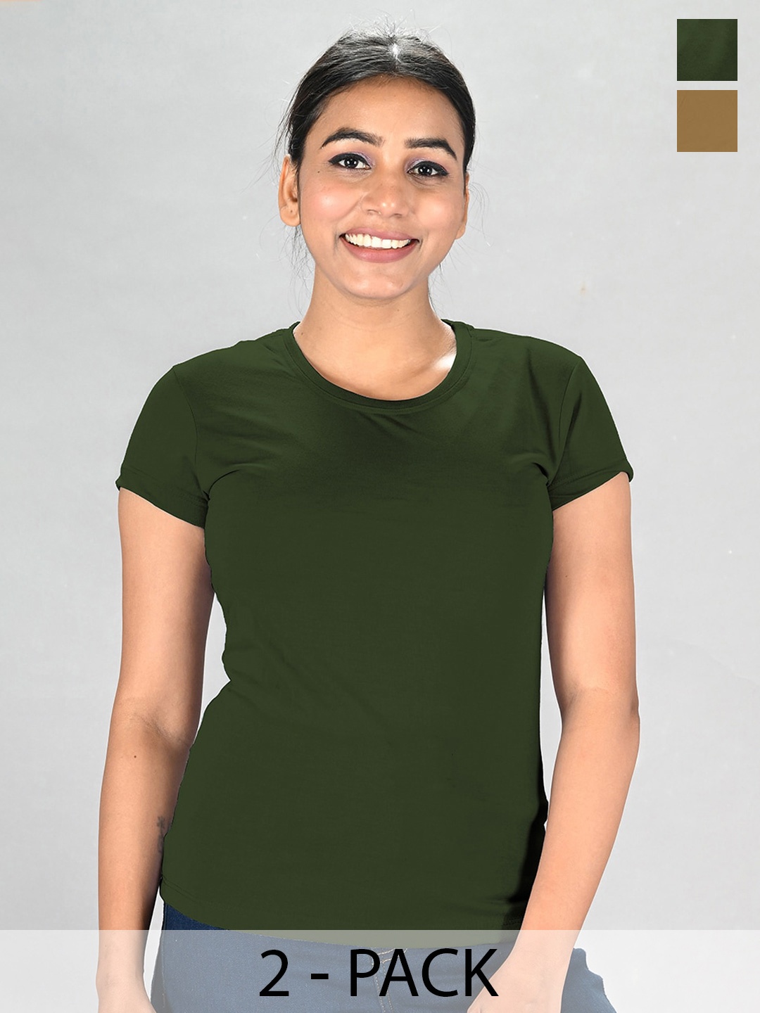 

LUX NITRO Pack Of 2 Round Neck T-shirt, Khaki