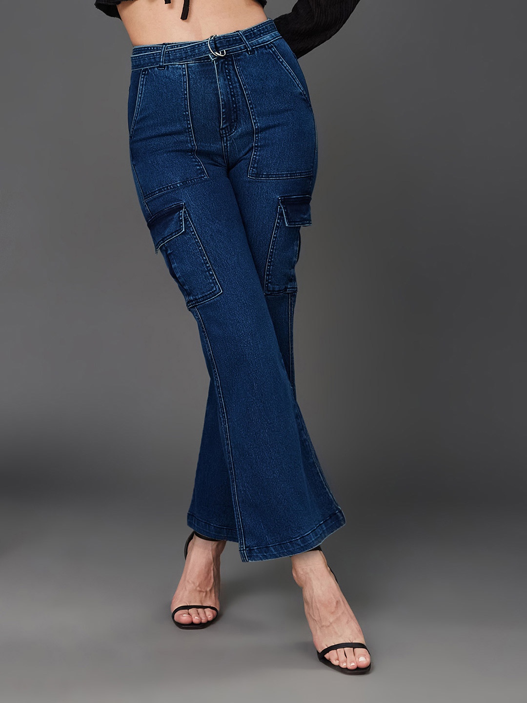 

Miss Chase Eternal Love Women Wide Leg High-Rise Stretchable Cargo Jeans, Blue