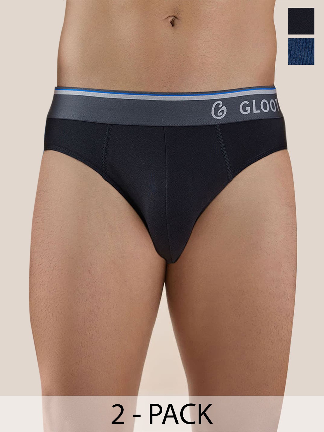 

Gloot Pack Of 2 Cotton Basic Briefs GLI018_Jet Black / Navy