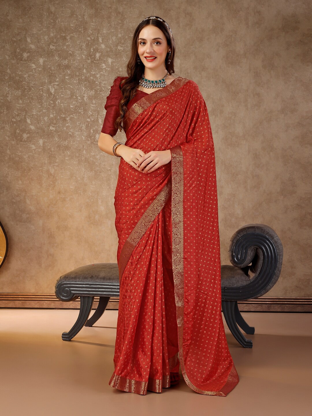 

KALINI Ethnic Motifs Printed Pure Chiffon Saree, Maroon