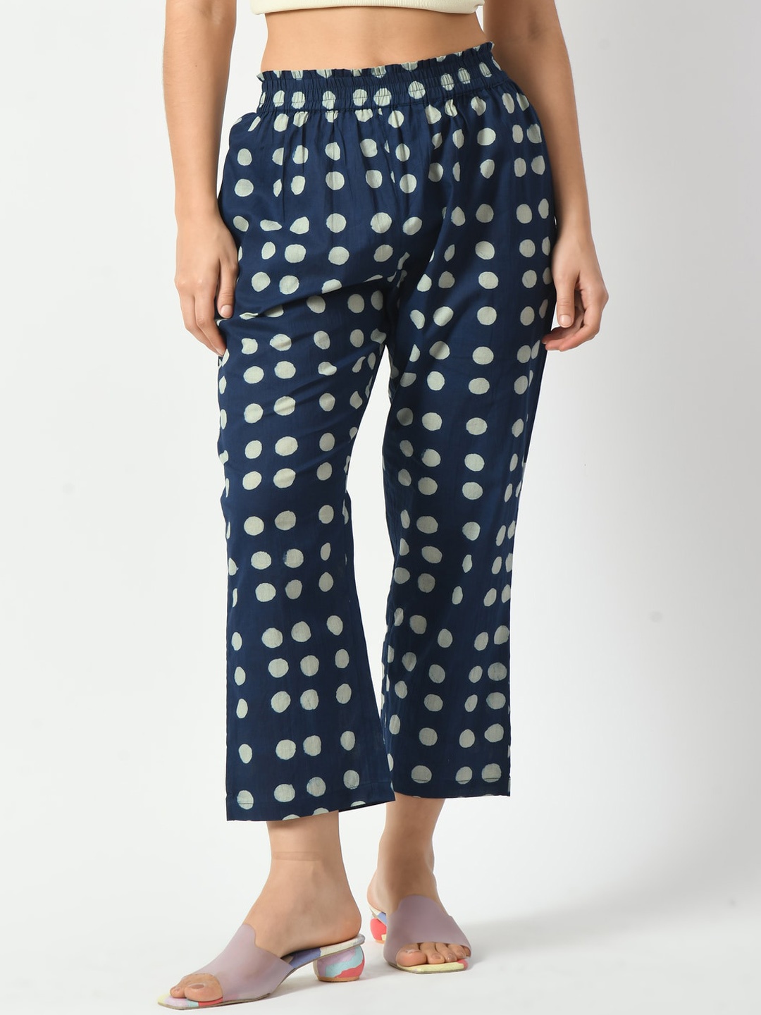 

DECKEDUP Women Ethnic Motifs Printed Cotton Culottes Trousers, Blue