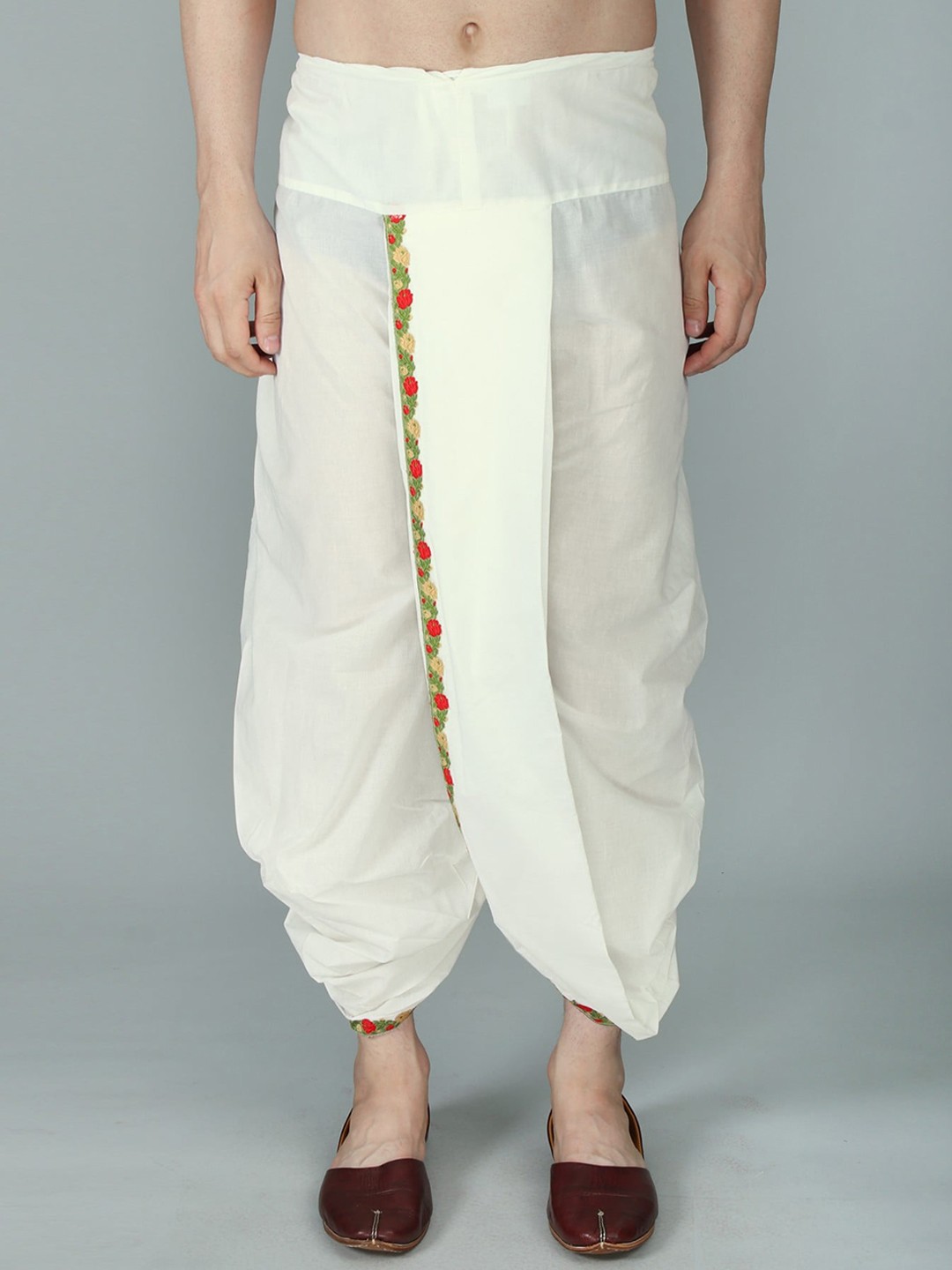 

Exotic India by BLISS Woven Zari Patti Ready to Wear White Dhoti from ISKCON Vrindavan